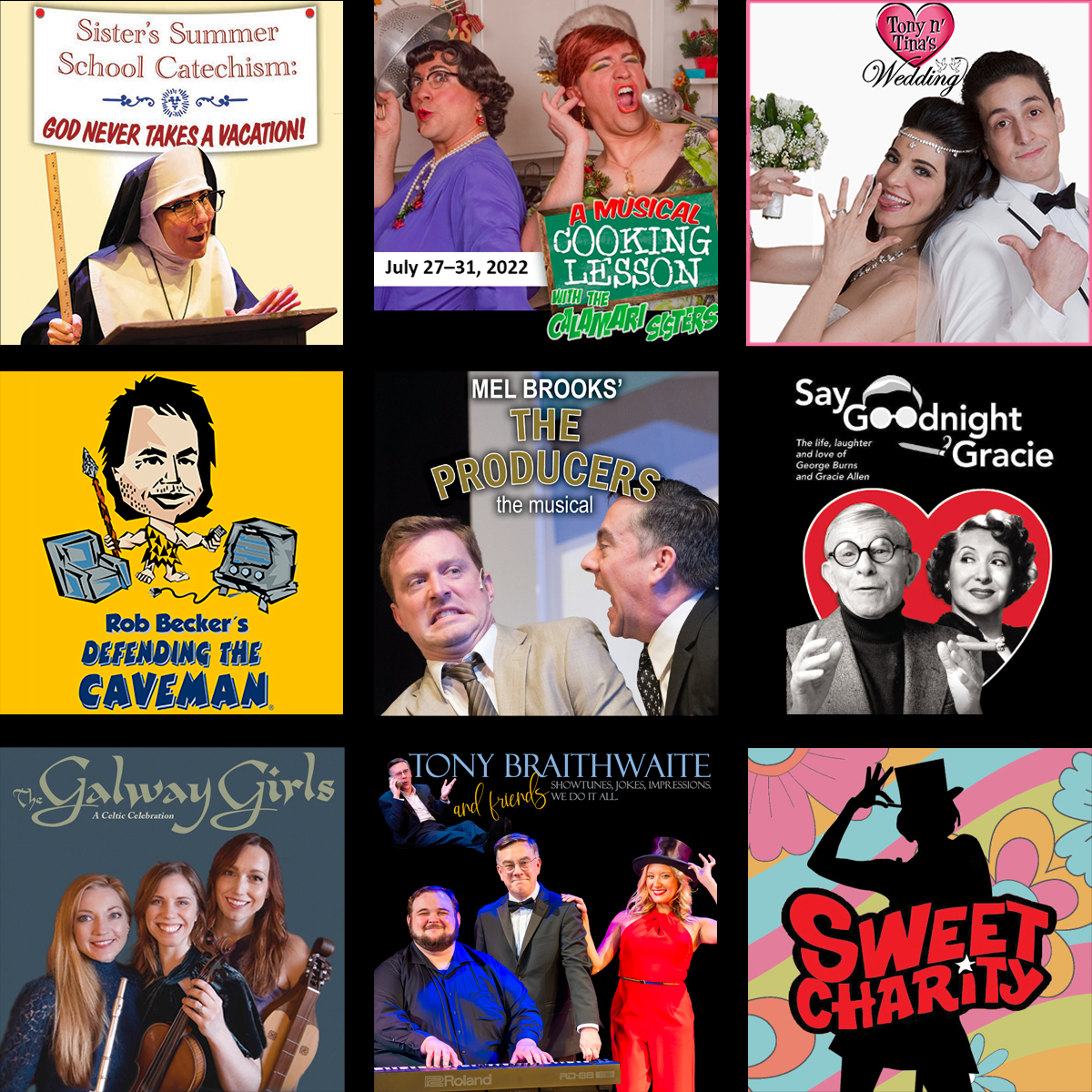 Sister's Christmas Catechism, The Calamari Sisters, Tony 'n Tina's Wedding, Defending the Caveman, The Producers, Say Goodnight Gracie, The Galway Girls, Tony Braithwaite and Friends, Sweet Charity